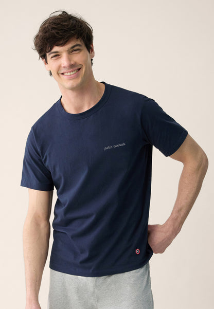 Men's navy blue short-sleeved cotton T-shirt - Formidable Navy Embroidered Lucky Charm