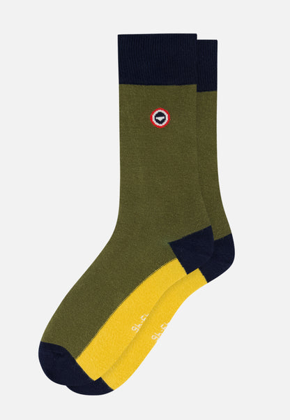 Chaussettes mi-hautes kaki fantaisie - Lucas Bloc Marine Kaki Veronese Jaune Citron