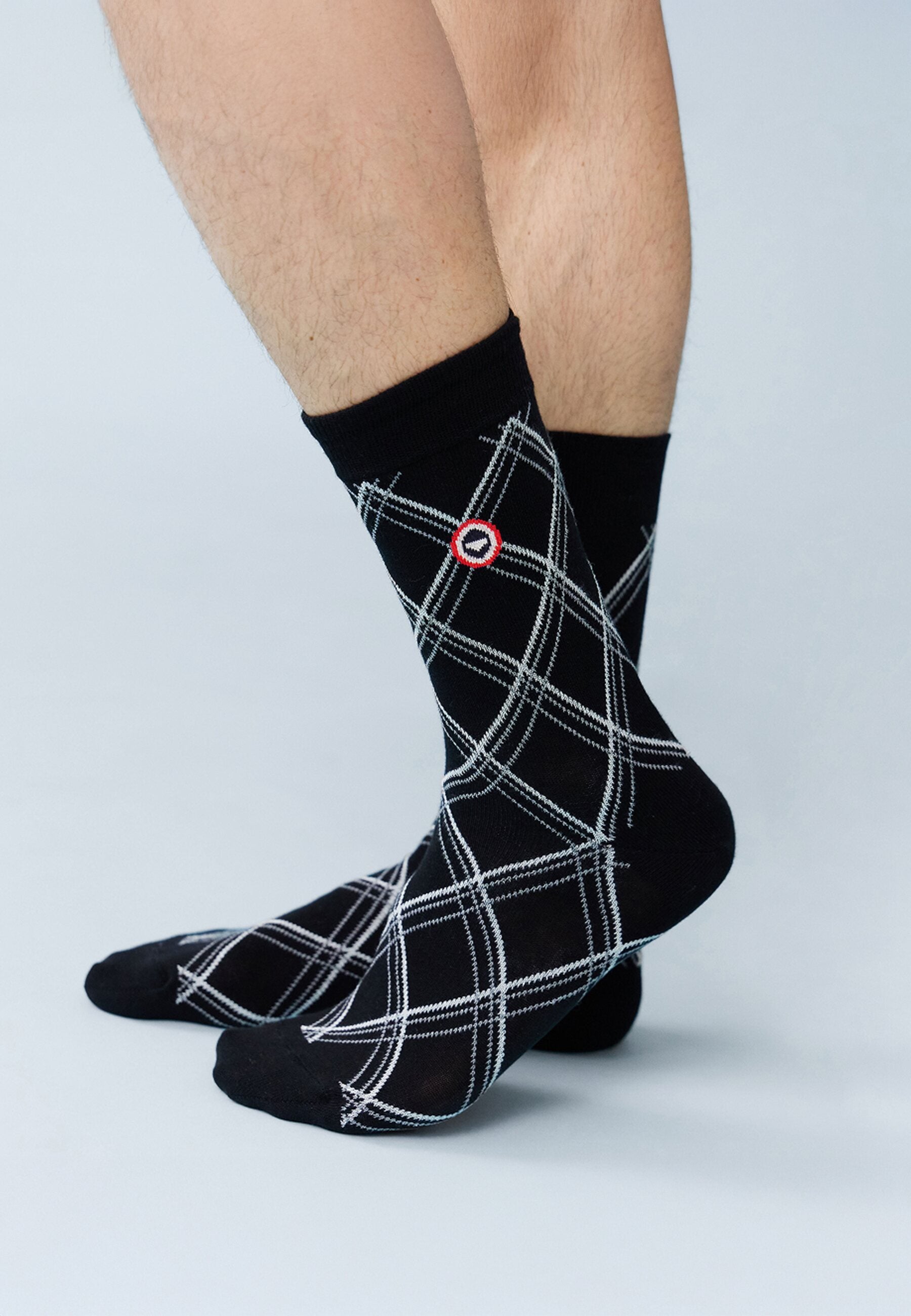 Chaussettes mi-hautes noires à carreaux fantaisie - Lucas Tar Noir