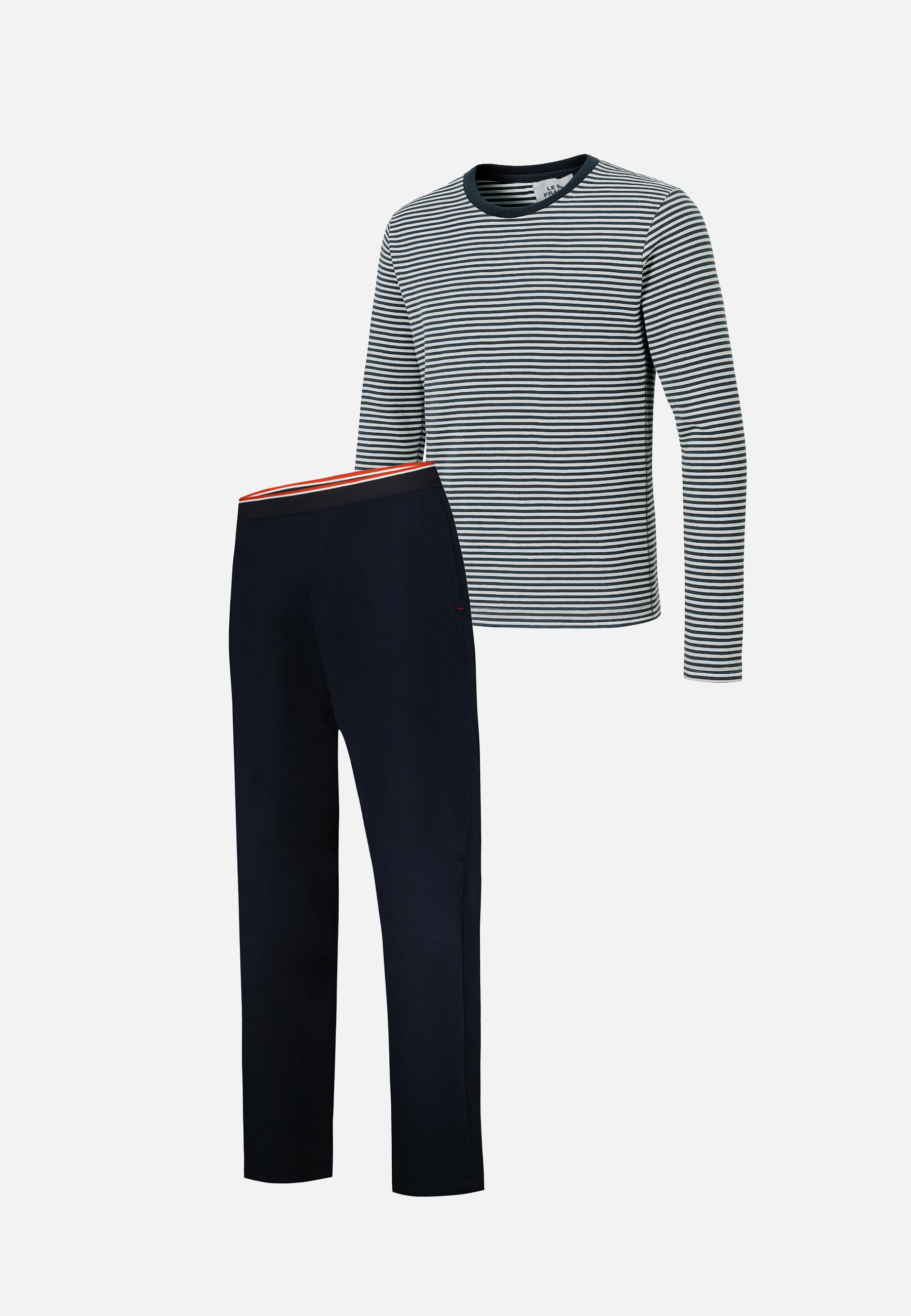 Navy blue cotton pyjama set with striped top and trousers - Long sleeved sailor pyjamas with striped top and long navy pyjama bottoms