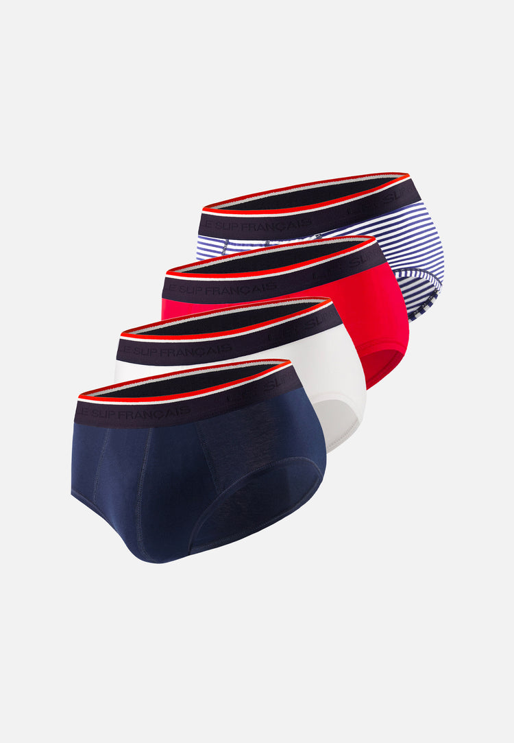 Lot de 4 slips en coton - Quatro de Slip Terrible Marine Blanc Rouge Marinière - Le Slip Français - 1