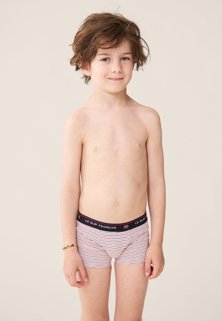 Pack of 5 children's cotton boxers - Navy Red Cherry White Stripes Boxers - Le Slip Français - 6