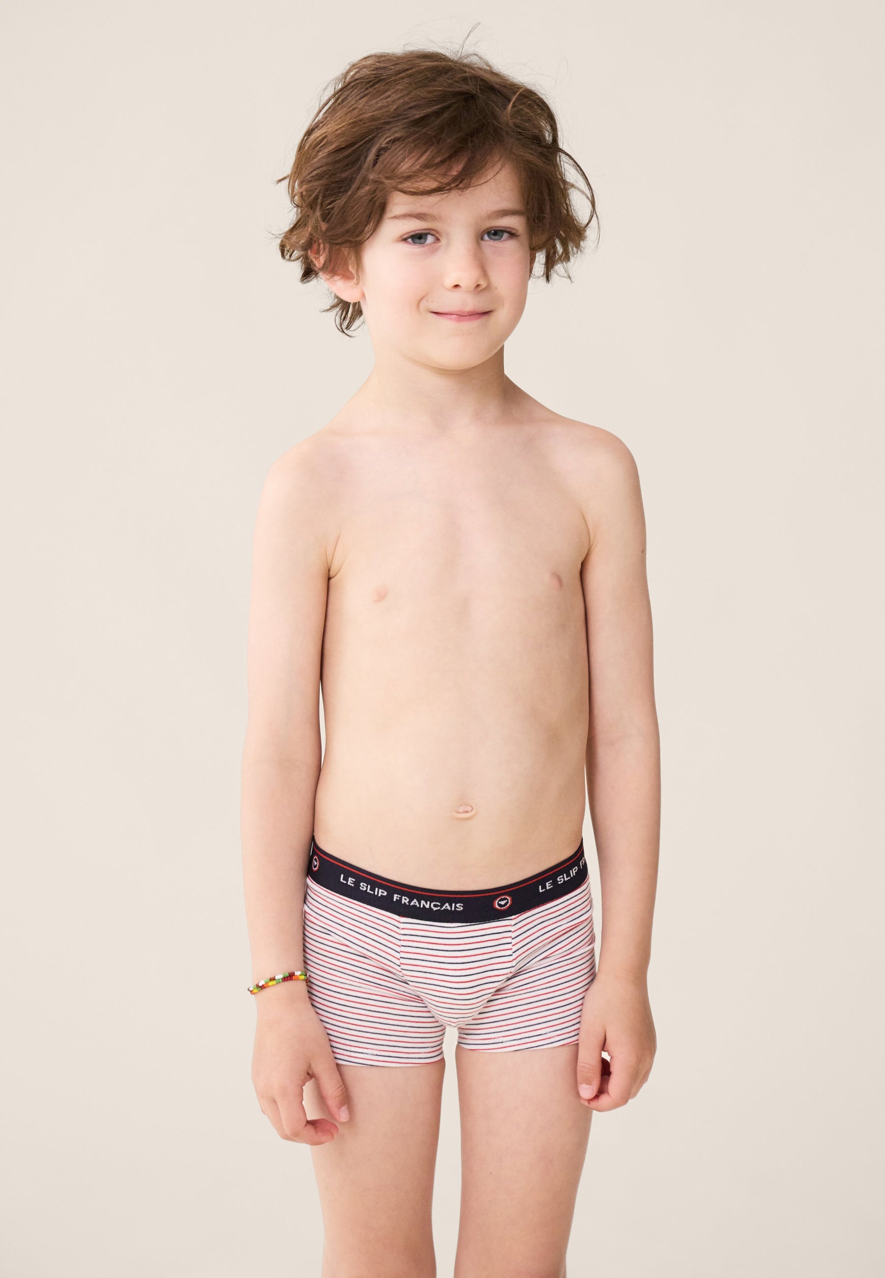 Lot de 5 boxers enfant en coton - Boxers Marine Rouge Cerise Rayures Blanc