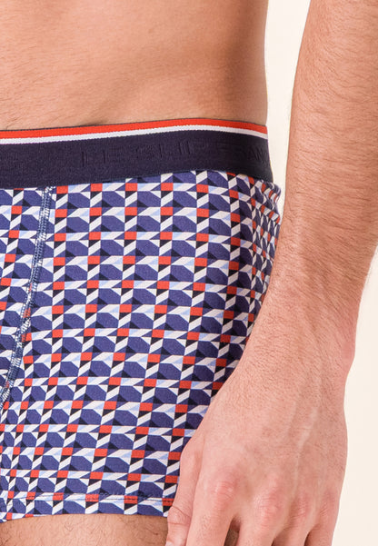 Boxer à motif puzzle bleu acier en coton - Marius Puzzle Bleu Acier