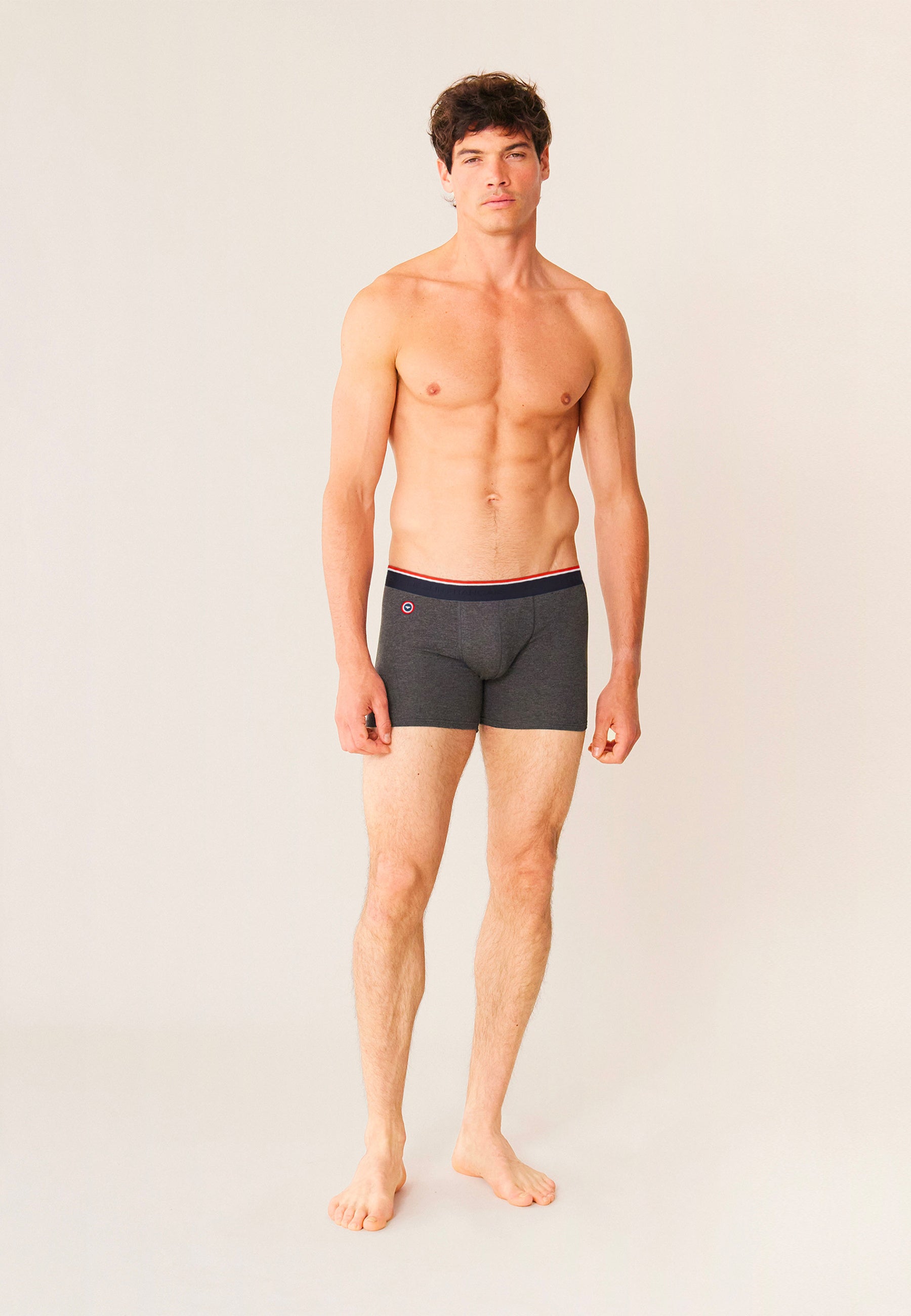 Lot de 3 boxers long en coton - Boxers Marine Gris Chiné Gris Anthracite