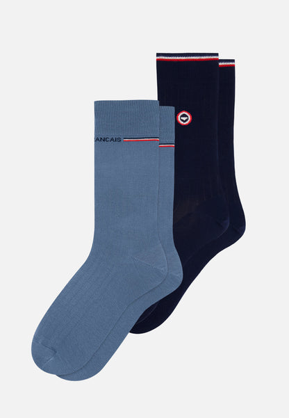 Lot de 2 chaussettes mi-hautes en fil d'Écosse - Chaussettes Marine Bleu Acier