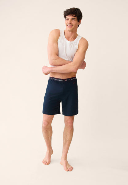 Bas de pyjama court bleu en coton - Invincible Marine Brodé 'Coeur'