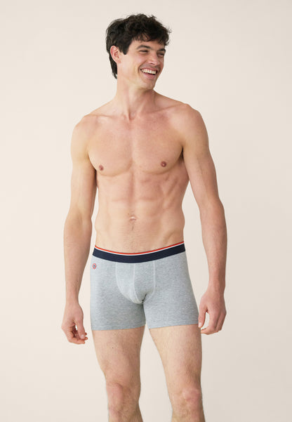 Lot de 3 boxers long en coton - Boxers Marine Gris Chiné Gris Anthracite