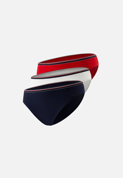Lot de 3 culottes en coton - Lucette Marine Blanc Rouge Cerise