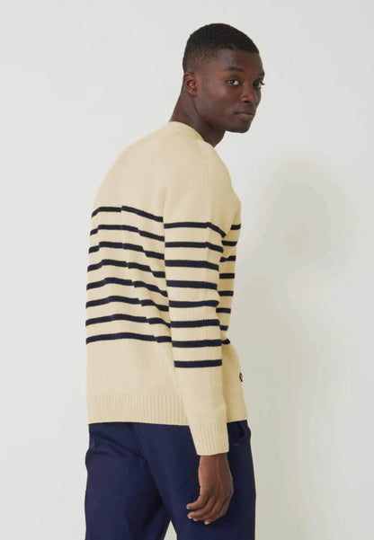 Pull mixte en laine française - Lude Marinière Ecru Marine