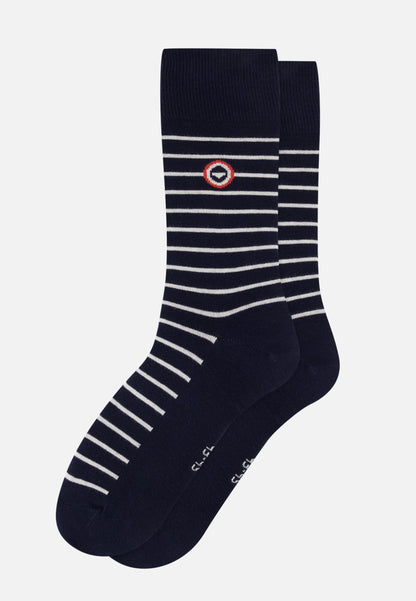 Chaussettes mi-hautes bleu marine à rayures blanches - Robuste Marine Rayures Blanches