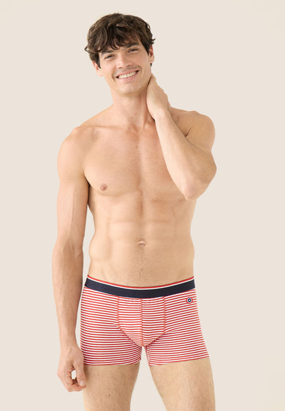 Lot de 4 boxers en coton - Boxers Marine Marinière Rouge Blanc Rouge