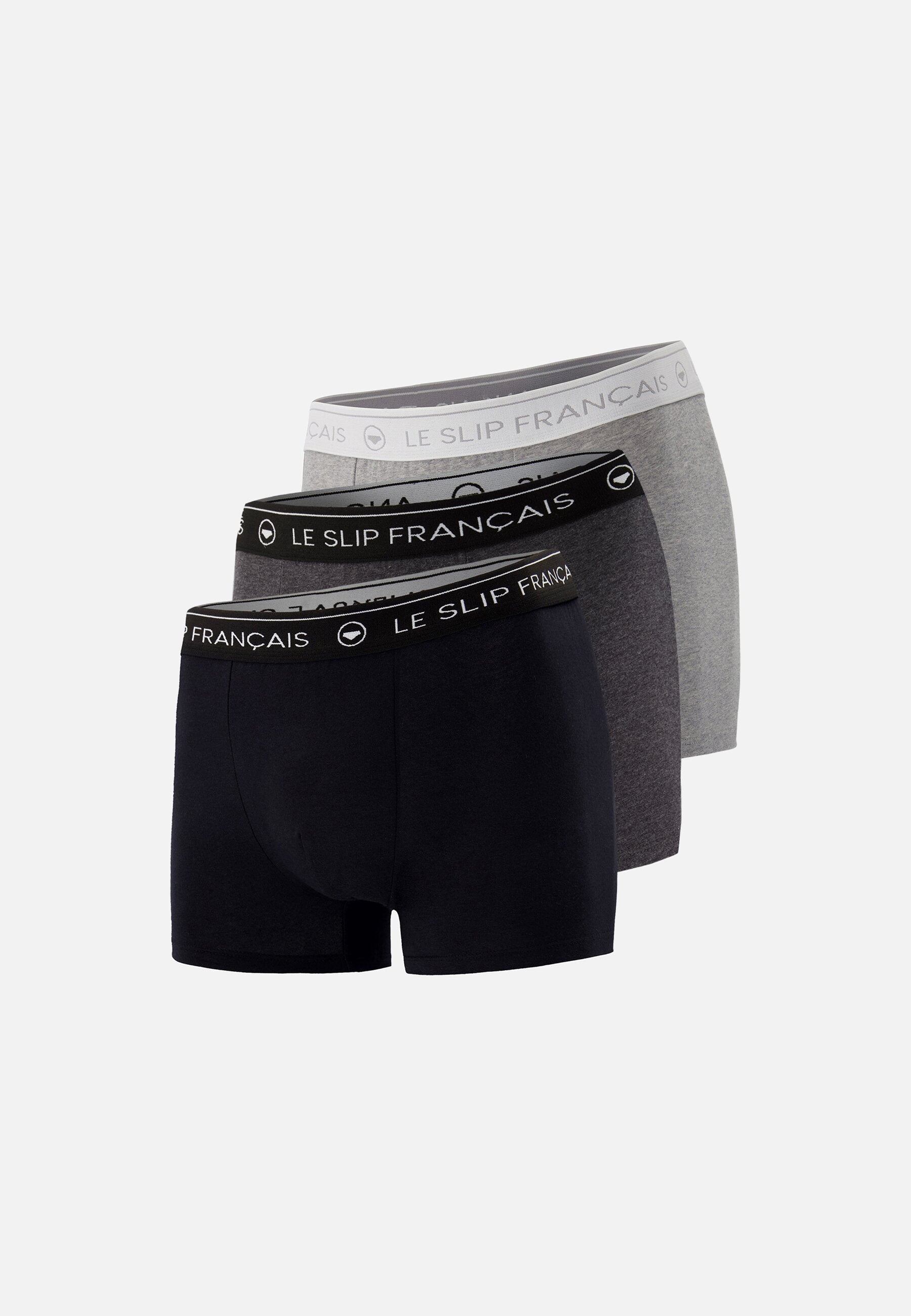 Lot de 3 boxers en coton - Boxers Noir Gris Anthracite Gris Chiné