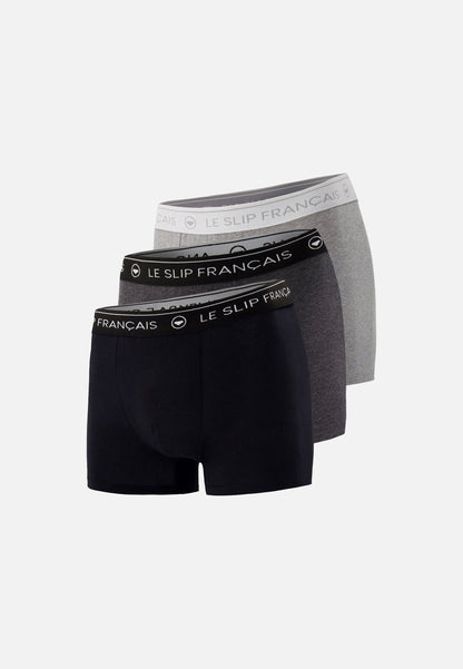 Lot de 3 boxers en coton - Boxers Noir Gris Anthracite Gris Chiné