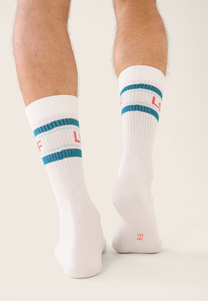 Chaussettes de sport mi-hautes rayées bleu, vert et rose - Wilfried Lsf Bleu Canard Vert D'Eau Rose Cerise