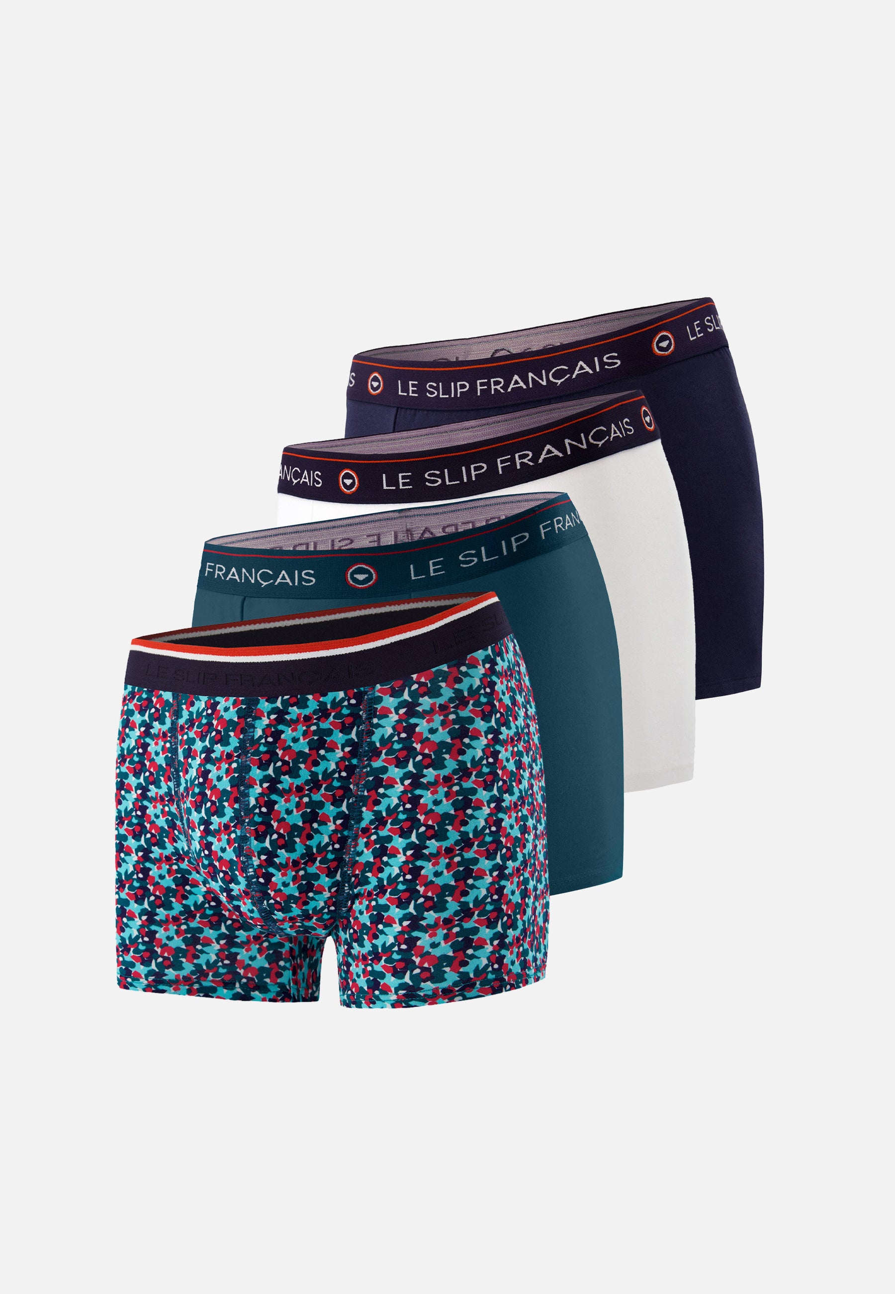 Lot de 4 boxers en coton - Boxers Marine Blanc Canard Confetti Vert D'eau