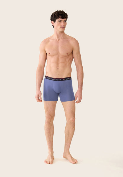 Lot de 5 boxers longs en coton - Boxers Longs Marine Indigo Bleu Jean Gris Chiné Marinière