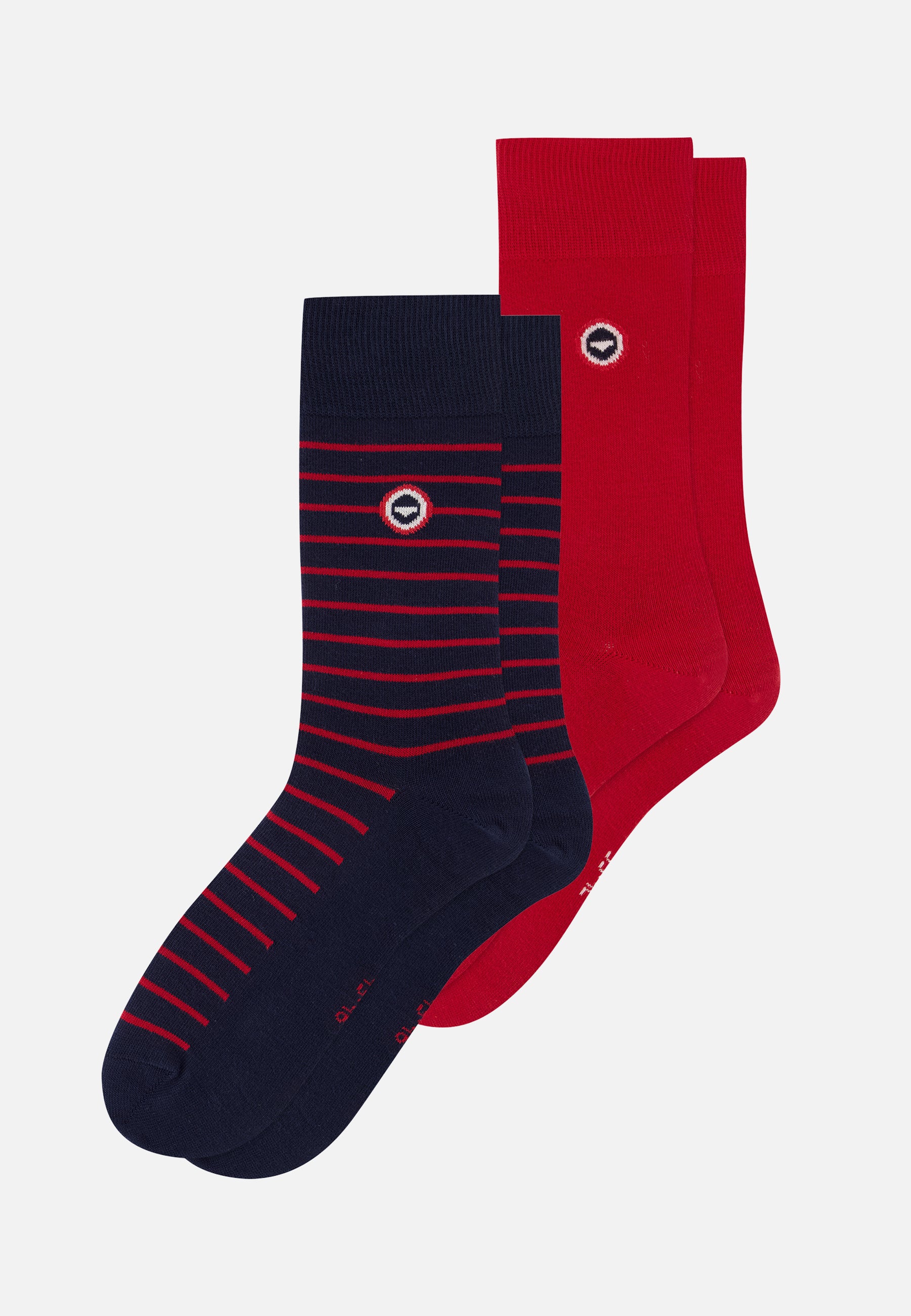 Lot de 2 chaussettes mi-hautes en coton - Chaussettes Rouge Cerise Marine Rayures Rouge