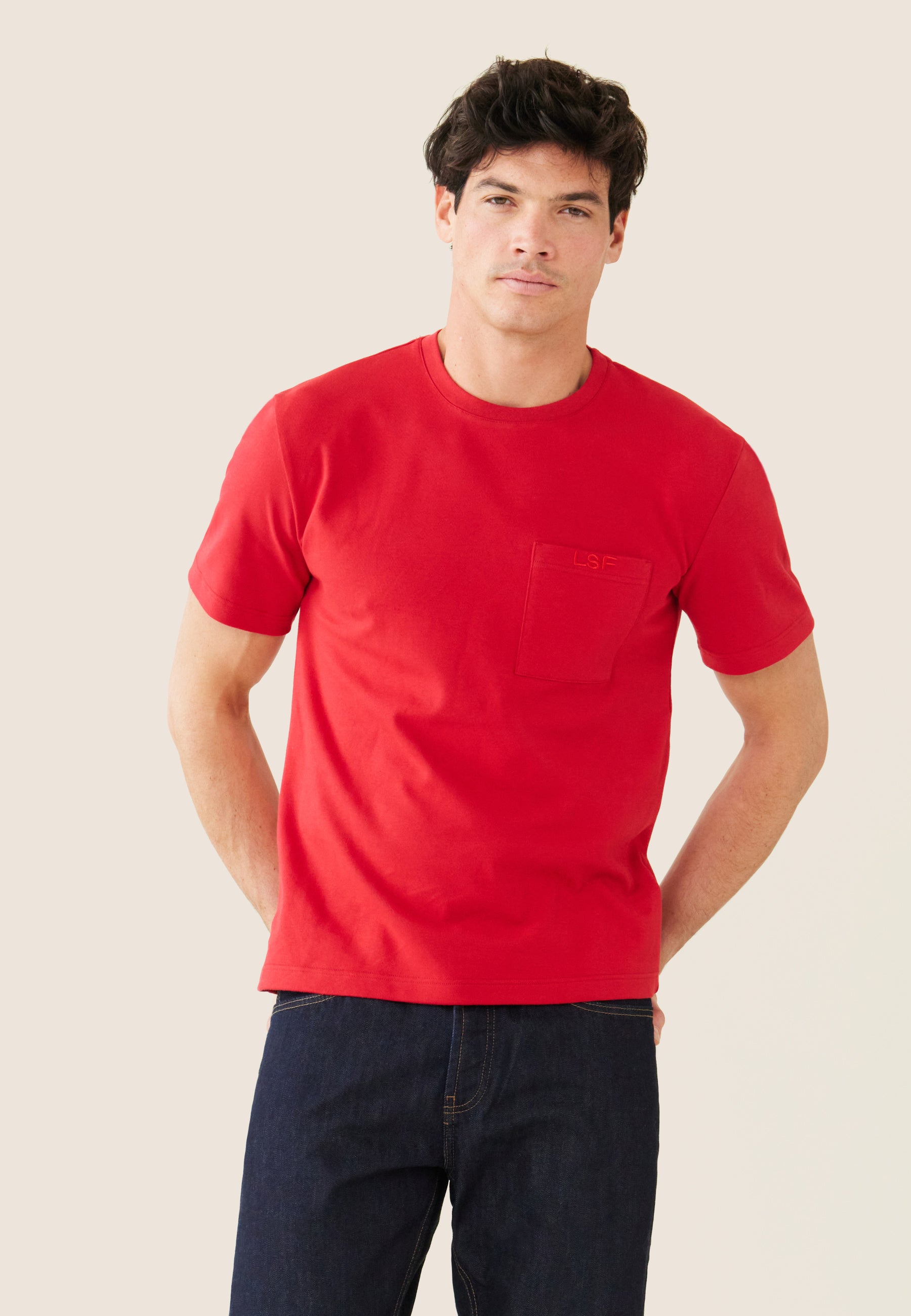 Le slip Francais フランス製 T-SHIRT HOMME EN COTON T-shirt en coton - Sasha Rouge Cerise - Sasha Rouge Cerise
