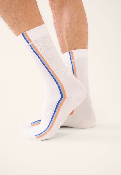 Lot de 2 chaussettes de sport mi-hautes rayées - Chaussettes Fantaisies Bleu Nautique Vert Azur