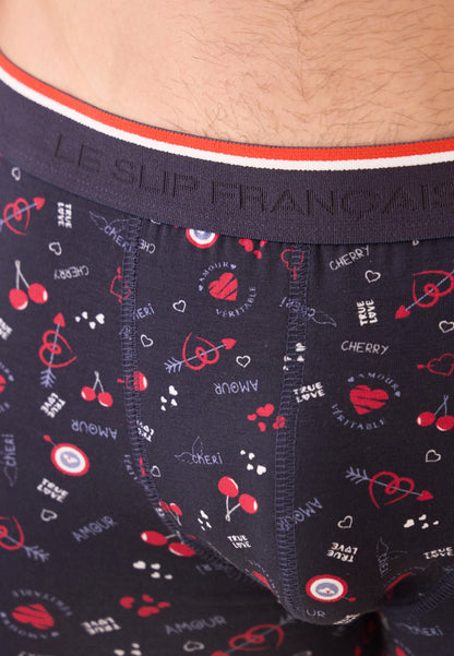 Boxer bleu marine à motif cerises en coton - Marius Cherry Marine