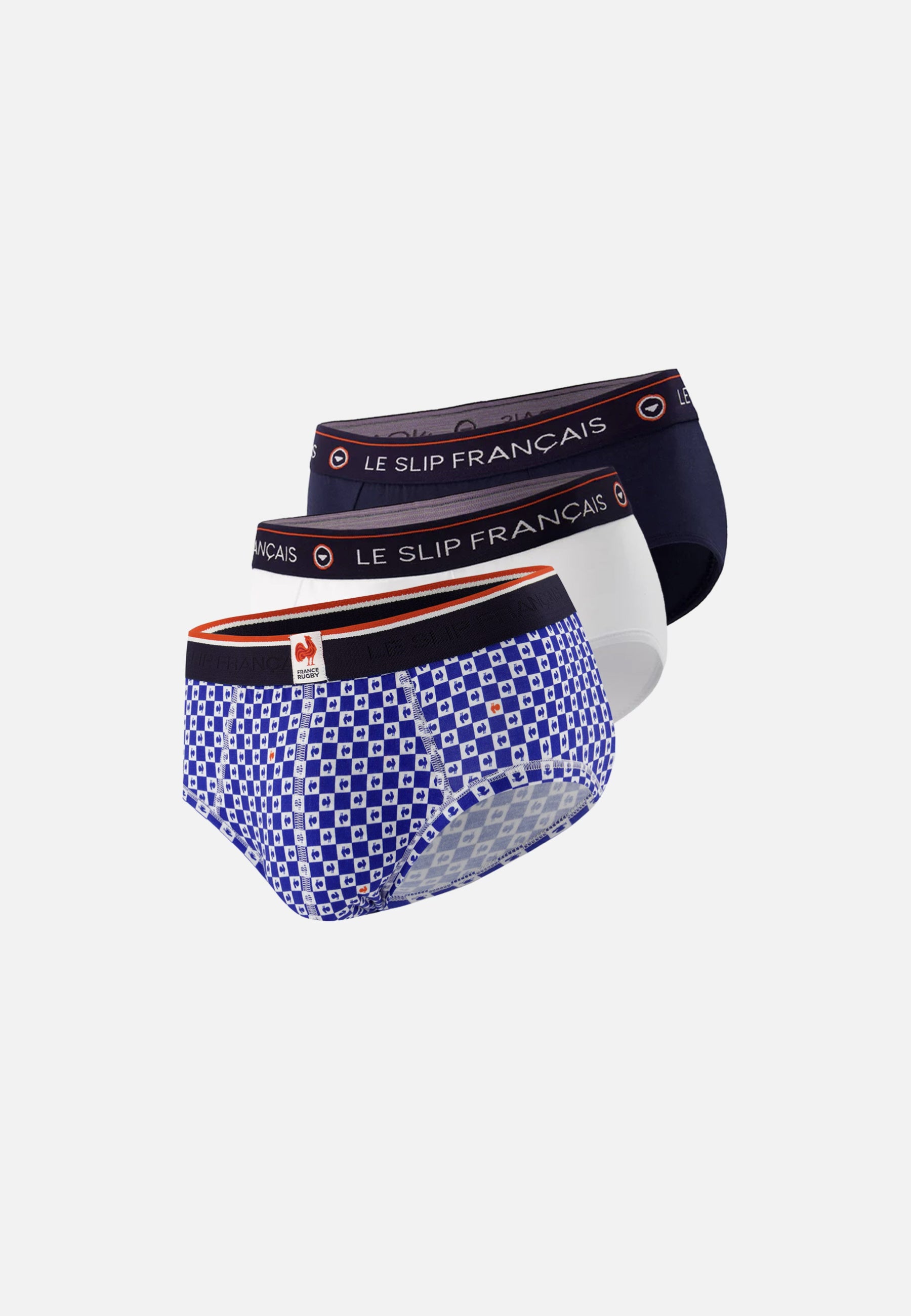 Lot de 3 slips en coton - Slips XV De France Damier Indigo Blanc Marine