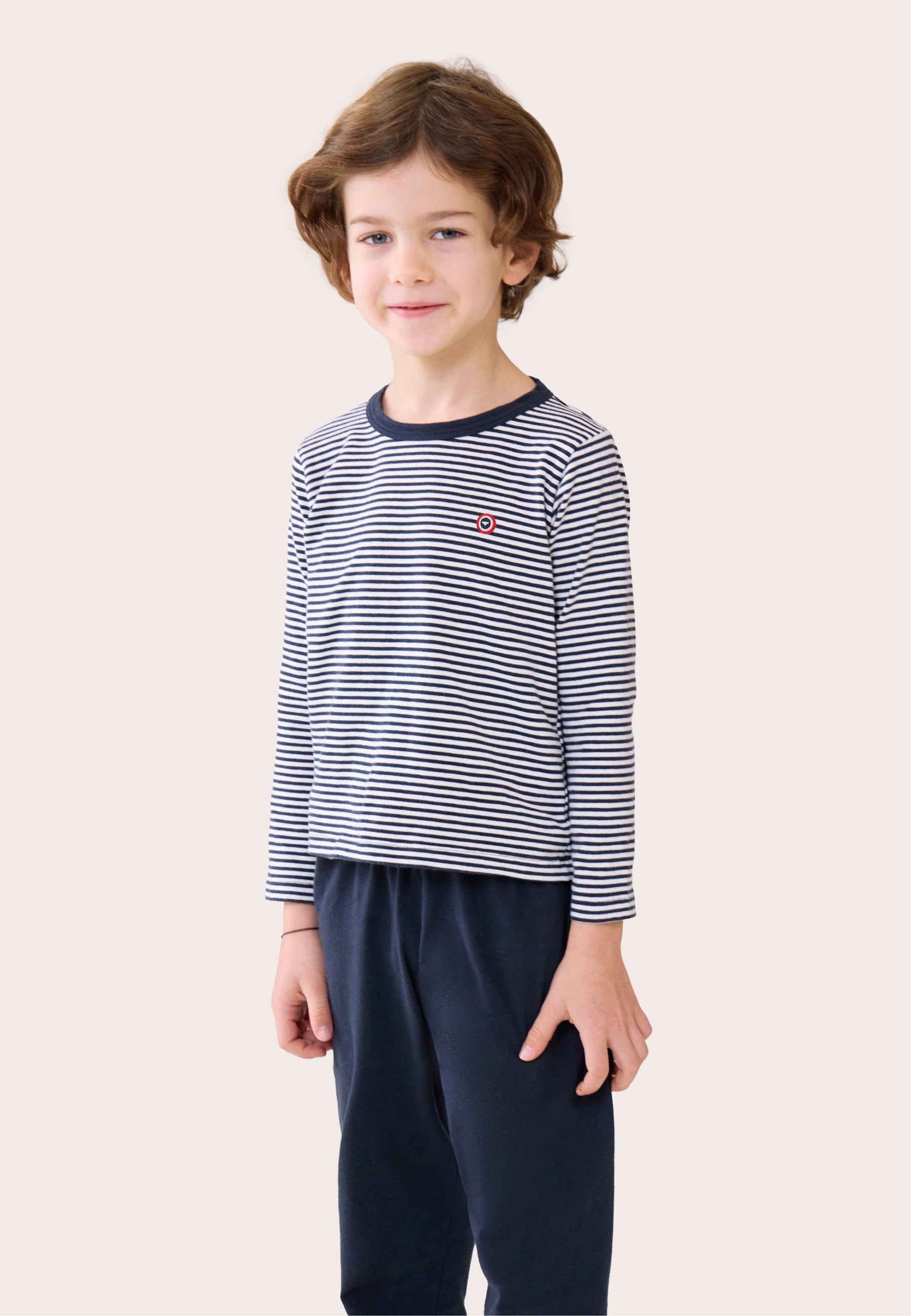 Ensemble pyjama enfant haut marinière et pantalon bleu marine en coton - Pyjama Haut Manches Longues Et Bas De Pyajma Long Petit Jeason Marinière Marine