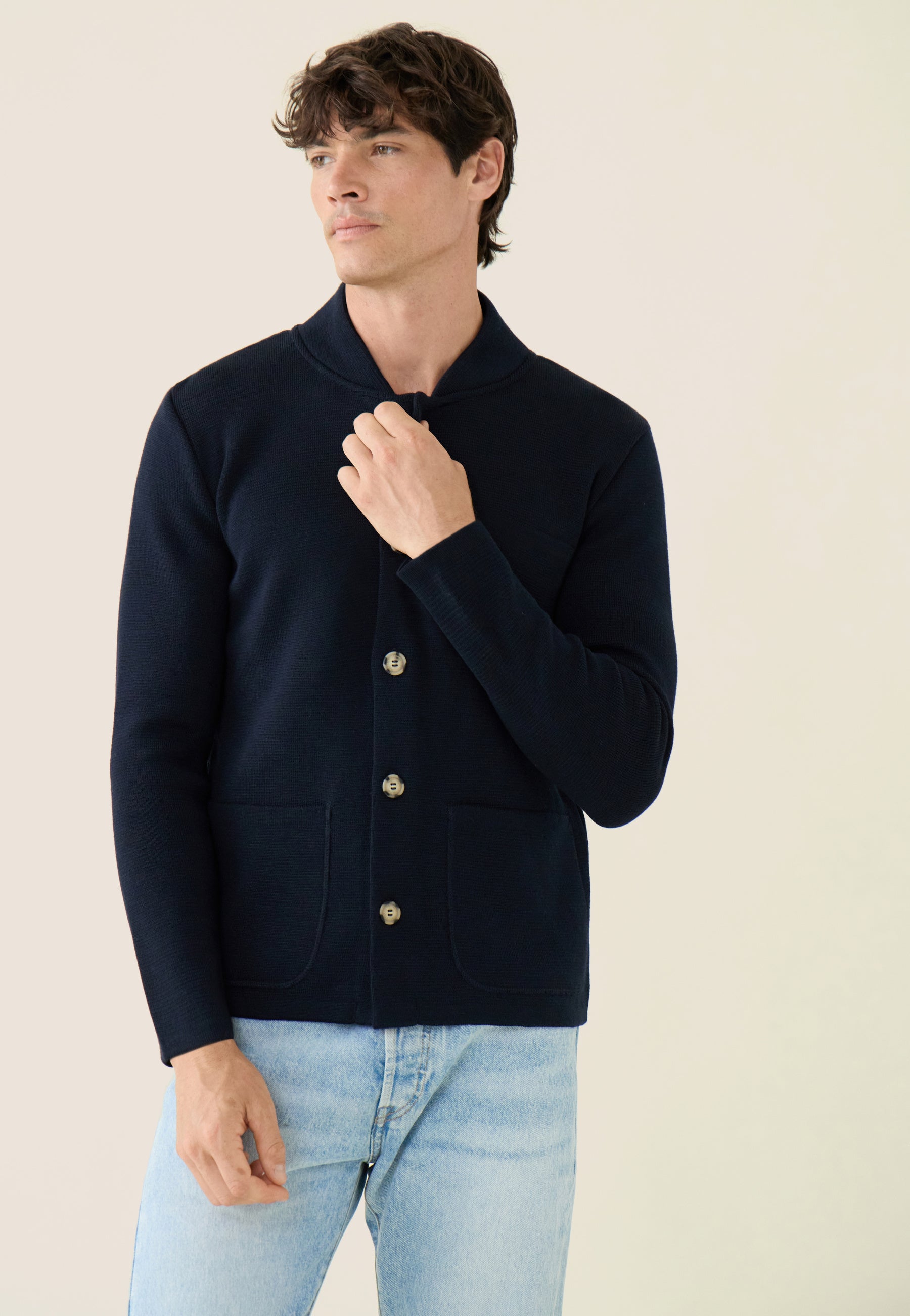 Men's navy blue knitted vest - Eloi Marine