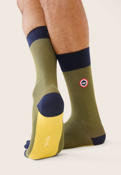 Chaussettes mi-hautes kaki fantaisie - Lucas Bloc Marine Kaki Veronese Jaune Citron