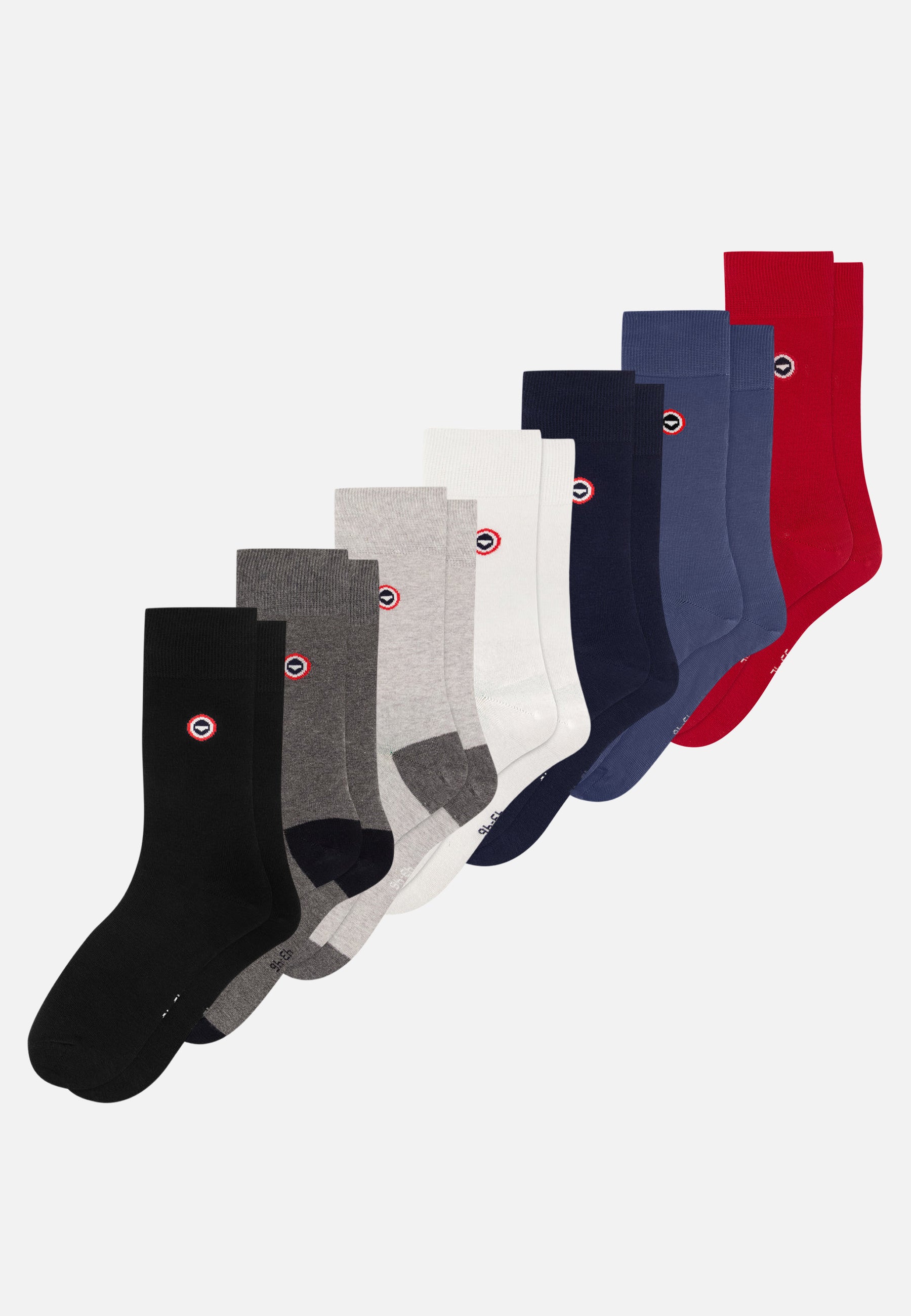 Pack of 7 mid-calf cotton socks - Black Grey White Navy Blue Red Socks