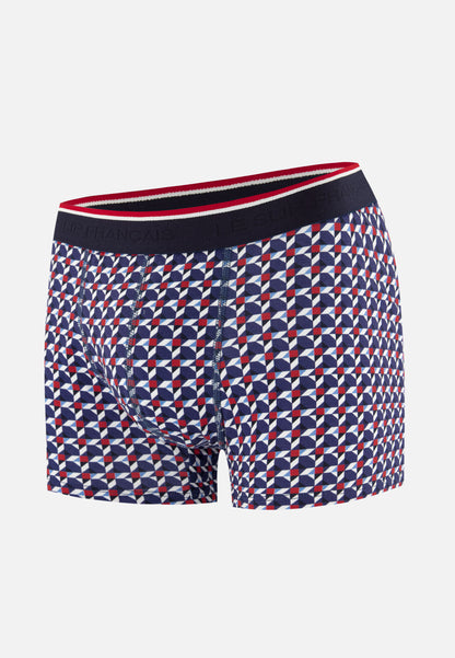 Boxer à motif puzzle bleu acier en coton - Marius Puzzle Bleu Acier