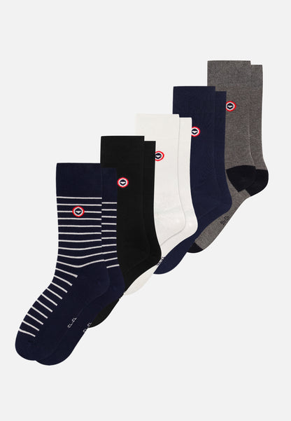 Pack of 5 mid-calf cotton socks - White Navy Blue Black Grey Socks