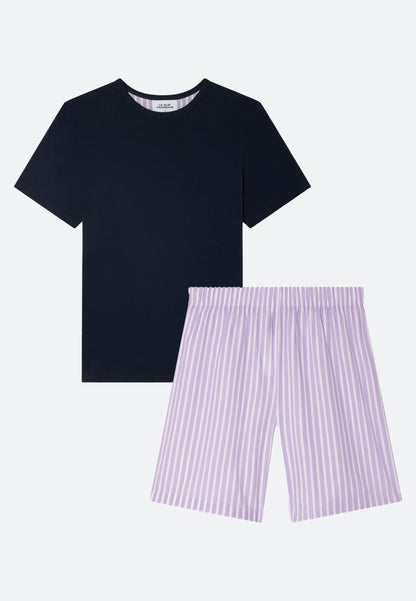 Ensemble de pyjama t-shirt et short en coton - Ensemble pyjama Tristan Bleu Marine Sens Glycine