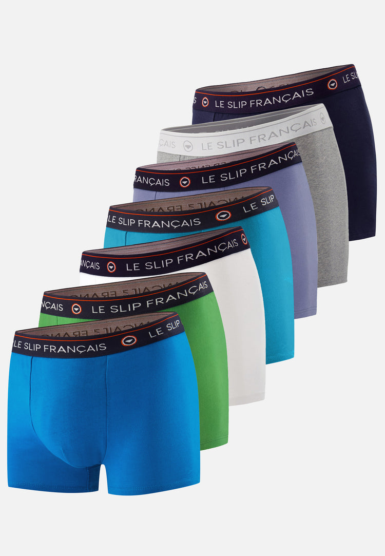Lot de 7 boxers en coton - Boxers Gris Chiné Topaz Mint Green Bleu Turquoise Blanc Marine Bleu Jean - Le Slip Français - 1