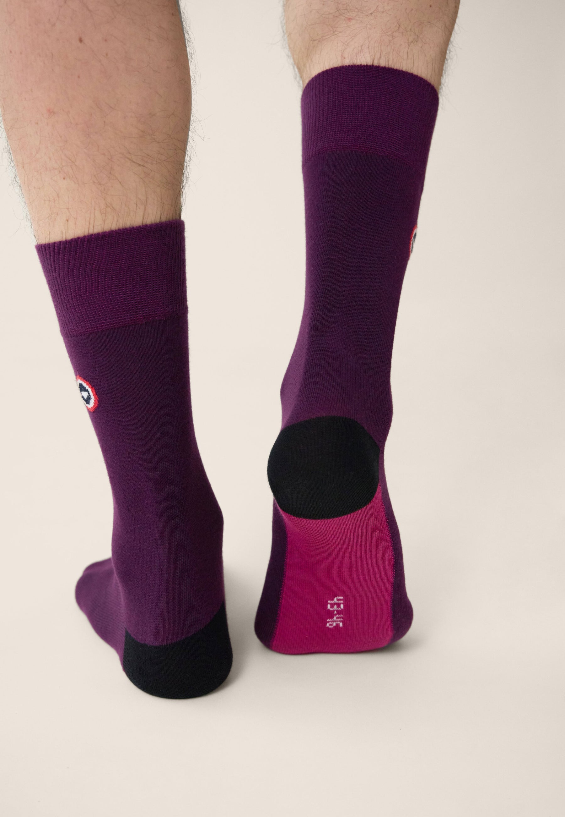 Chaussettes mi-hautes prune fantaisie - Lucas Demi Bloc Prune