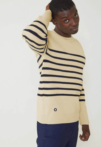 Pull mixte en laine française - Lude Marinière Ecru Marine