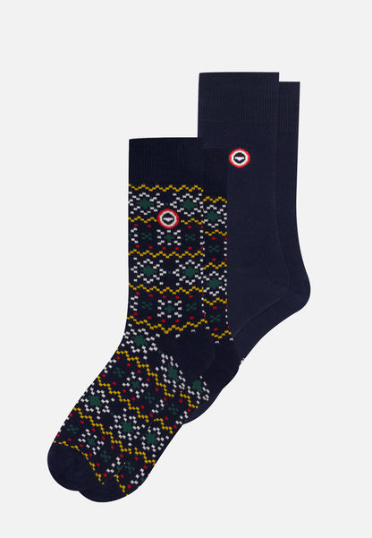 Lot de 2 chaussettes mi-hautes en coton - Chaussettes Flocon Marine