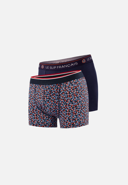Lot de 2 boxers en coton - Boxers Marine Rose Rouge Brique