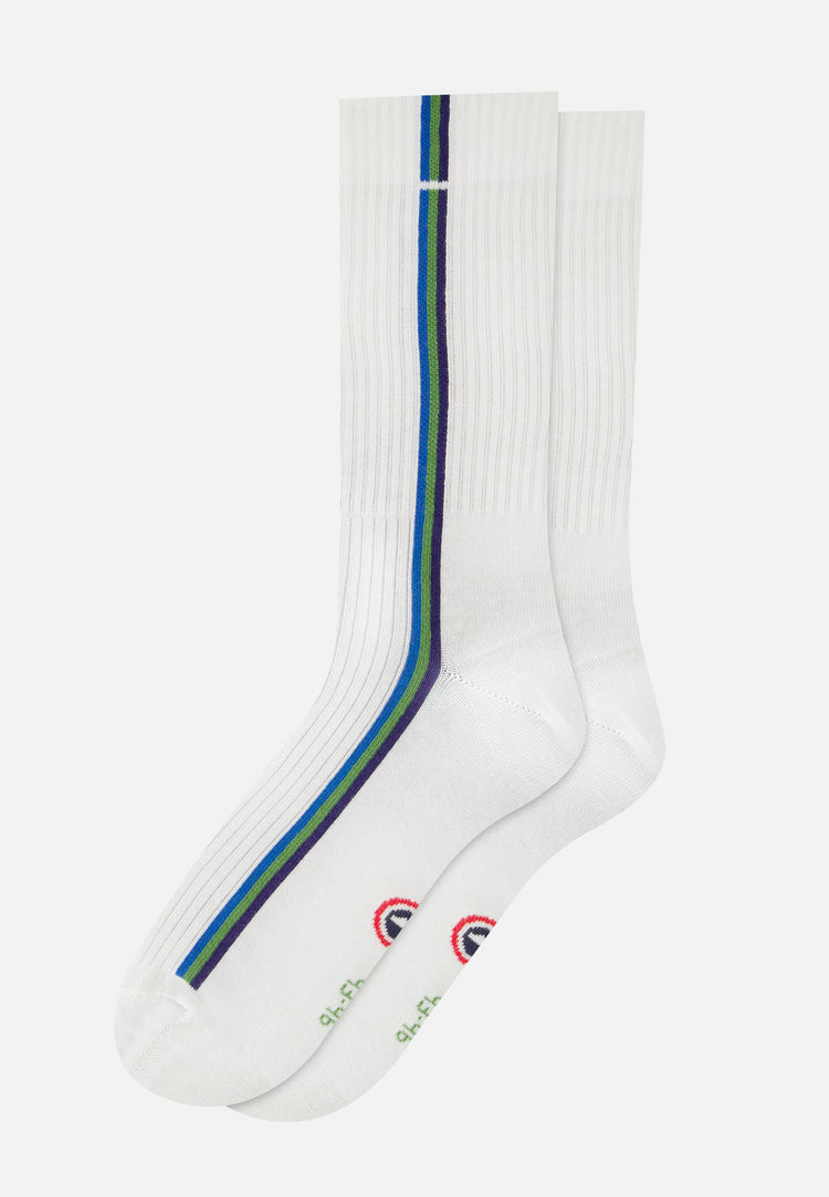 Chaussettes de sport mi-hautes rayées turquoise, vert menthe et indigo - Wilfried Rayures Bleu Turquoise Mint Green Indigo - Le Slip Français - 1