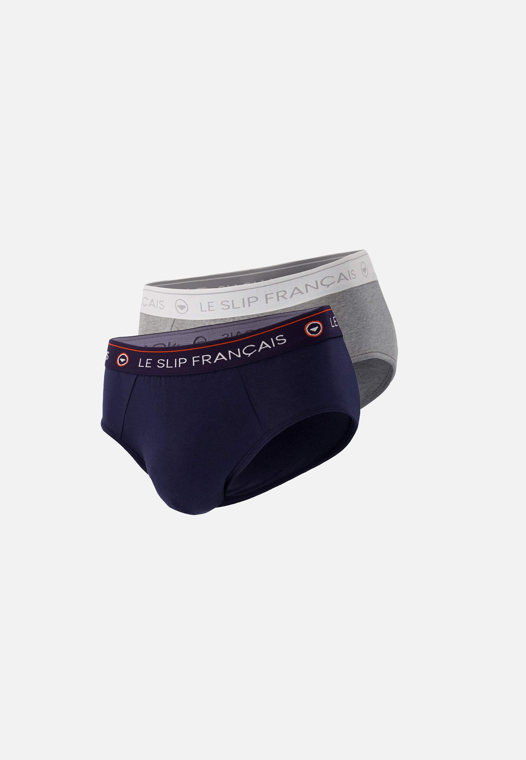 Lot de 2 slips bleu marine et gris en coton - Slips Bleu Marine Gris Chiné