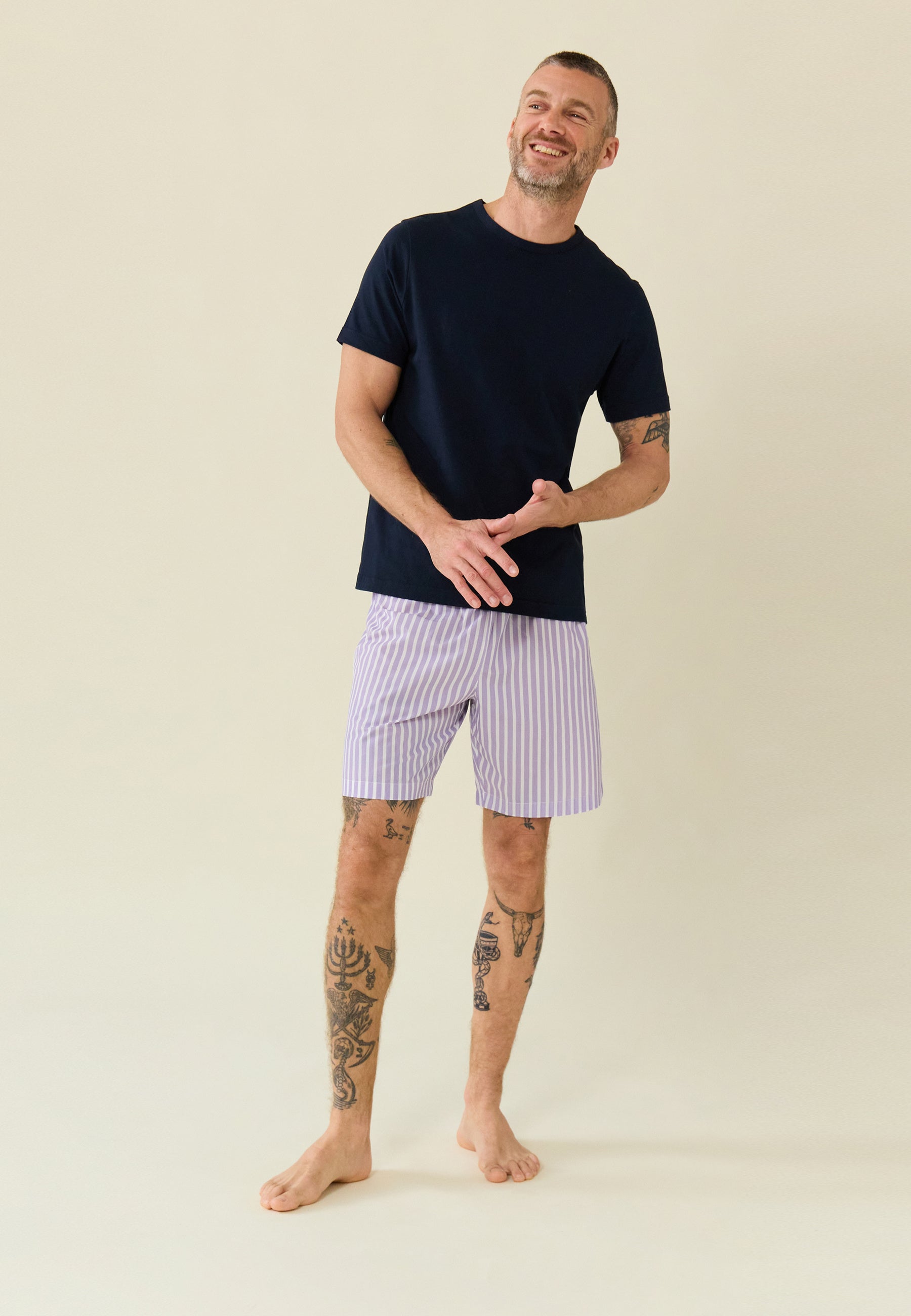 Ensemble de pyjama t-shirt et short en coton - Ensemble pyjama Tristan Bleu Marine Sens Glycine