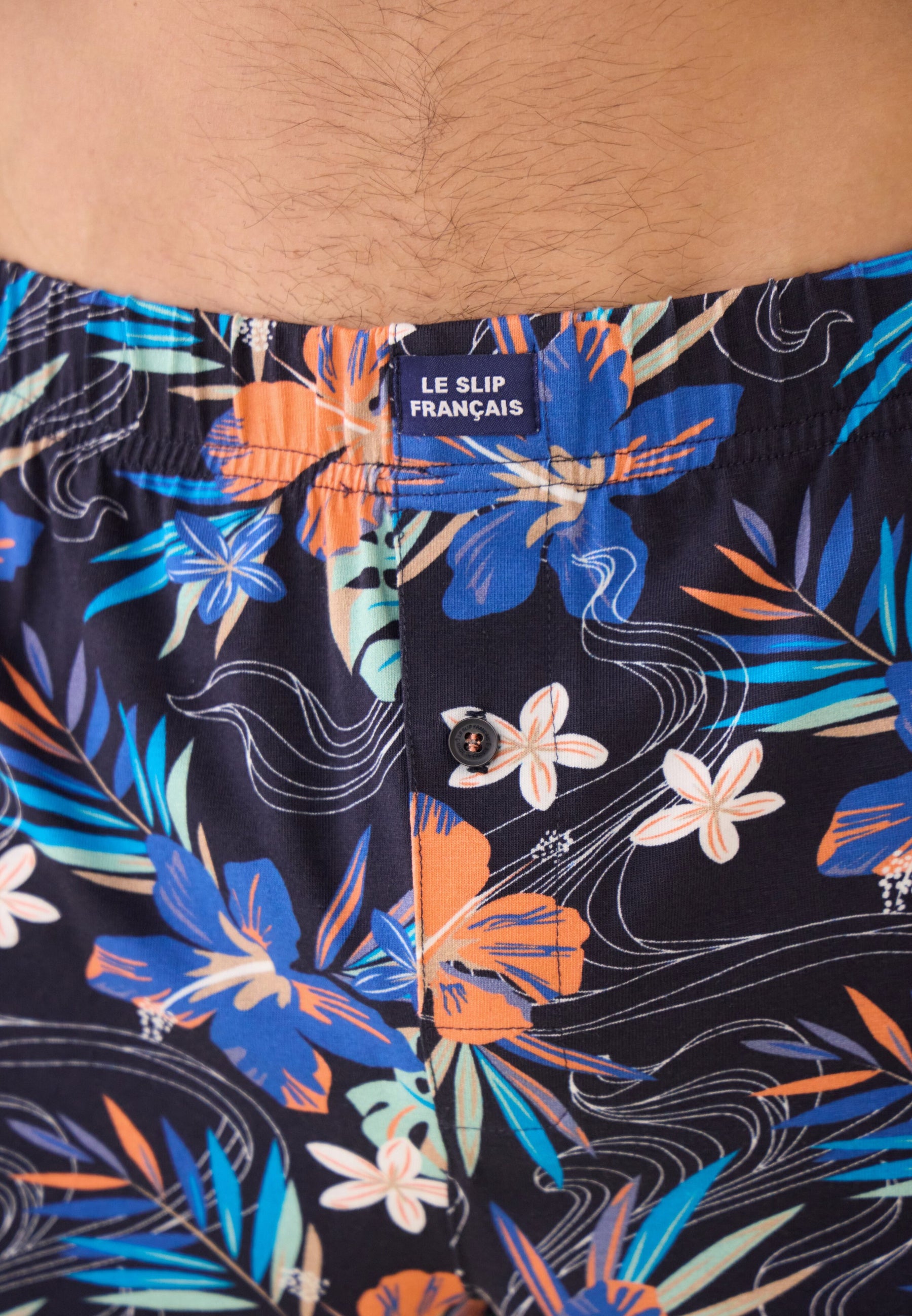 Caleçon bleu à motif florales en jersey de coton - Fredo Hawaï Bleu Nautique