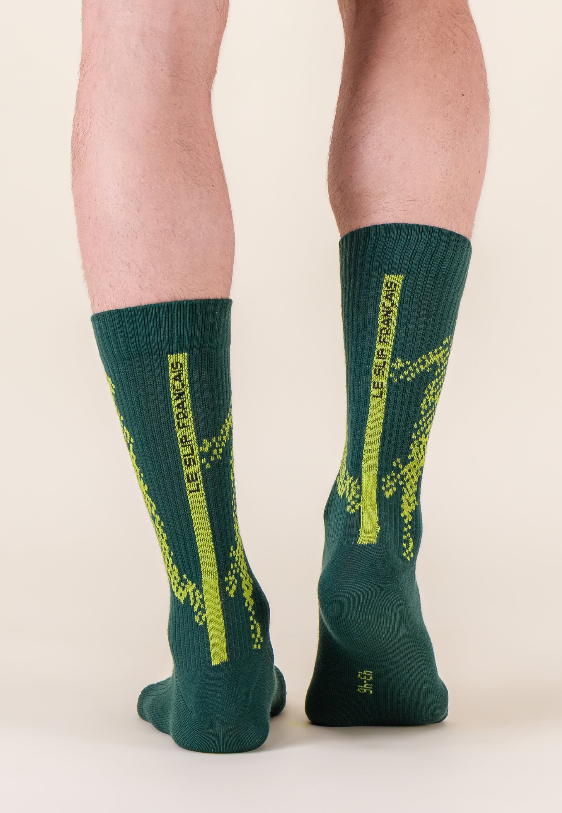 Lot de 2 chaussettes mi-hautes en coton - Chaussettes Blanc Laser Jaune Anis Joueur Vert Forêt Jaune Anis