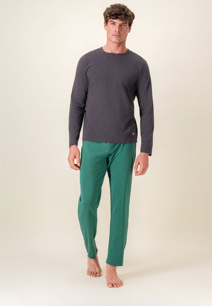 Ensemble pyjama haut gris anthracite et pantalon vert en coton - Pyjama Haut Manches Longues Superbe Gris Et Bas De Pyjama Long Indomptable Vert