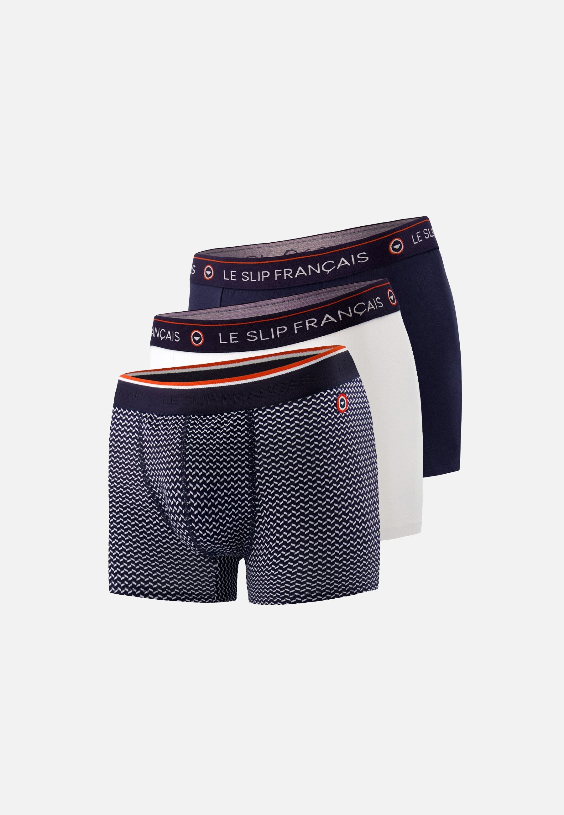 Lot de 3 boxers en coton - Boxers Chevron Marine Blanc