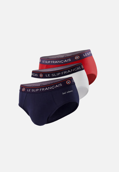 Pack of 3 cotton briefs - Embroidered Navy Briefs Tout Schuss White Red