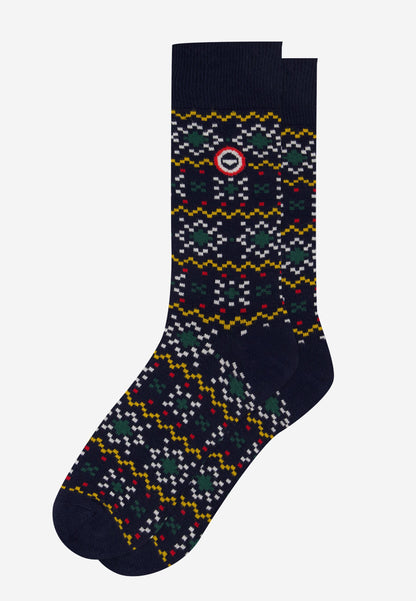 Chaussettes mi-hautes vert sapin flocon fantaisie - Lucas Flocon Vert Sapin