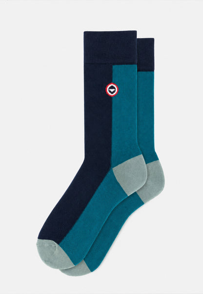 Chaussettes mi-hautes en coton - Lucas Color Block  Bleu Canard