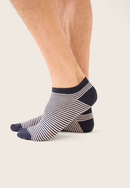 Lot de 2 chaussettes basses en coton - Chaussettes Basses Marine Marinière Marine