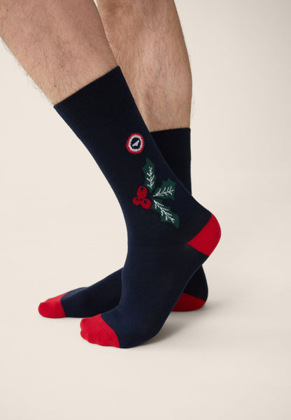 Chaussettes mi-hautes bleu marine houx fantaisie - Lucas Houx Marine